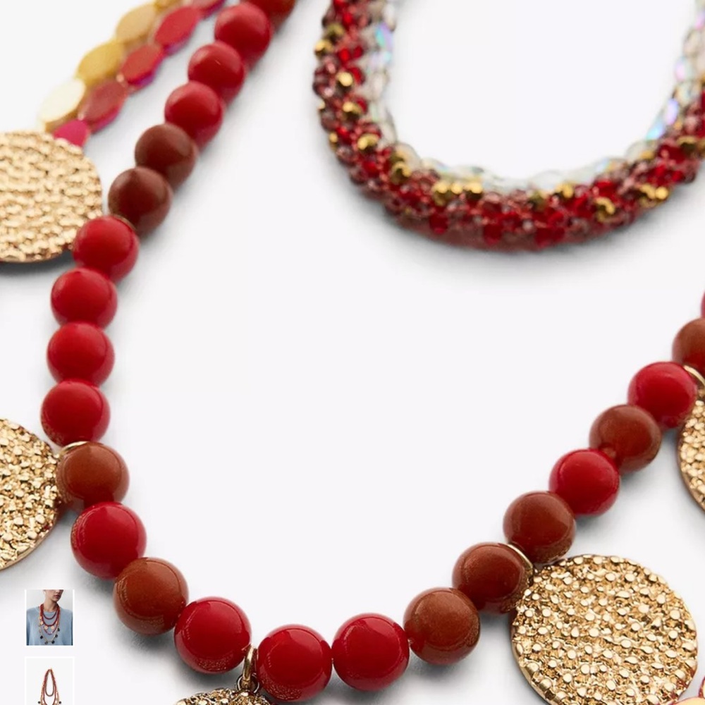 Zara Red and Gold Multi-Layer Necklace BEADED NECKLACE PACK - Picture 5 of 7